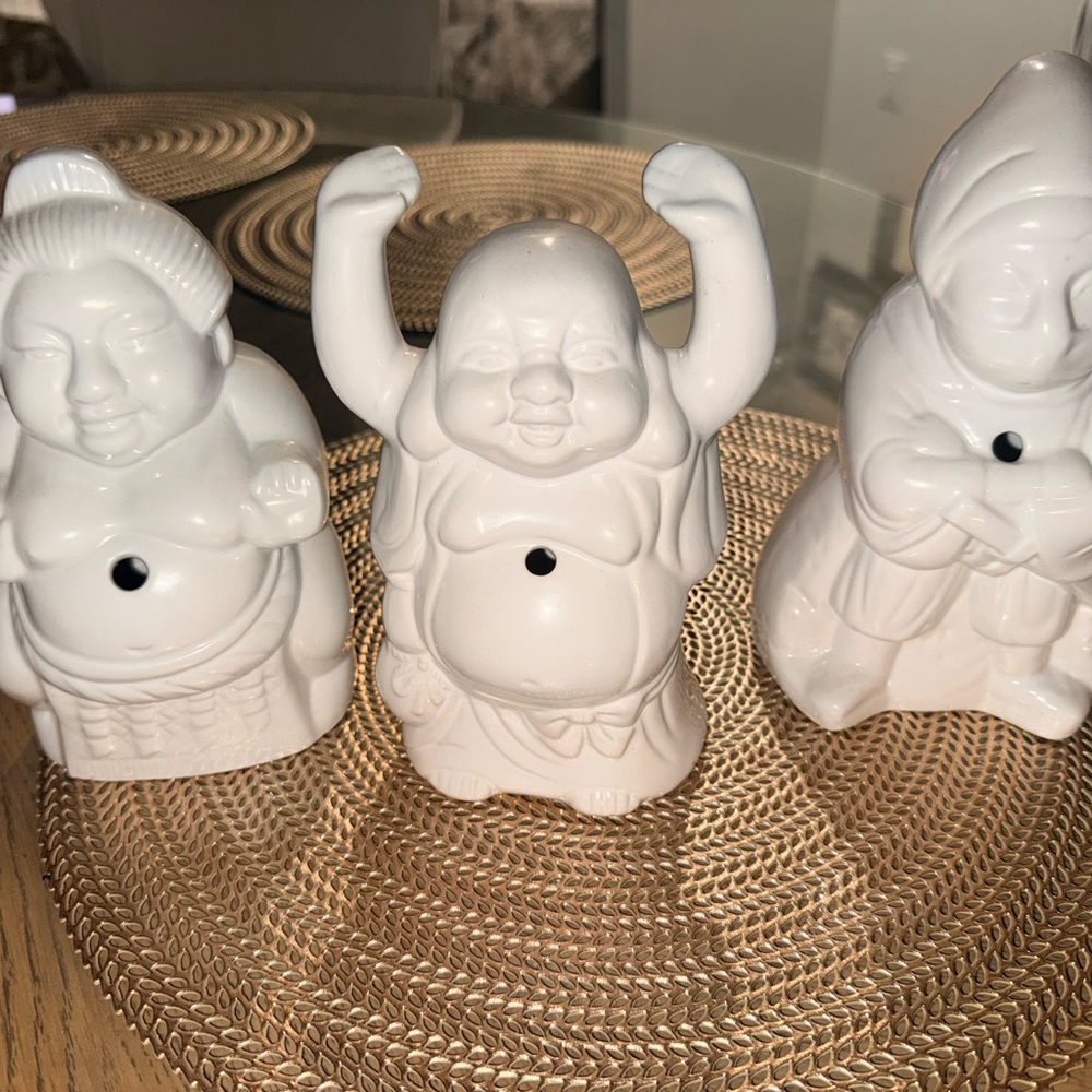 White Ceramic Buddha Figurines Set